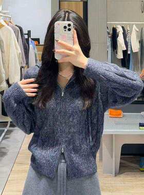 MM麦家商场款2025秋冬新款连帽针织开衫休闲毛衣外套5GA234281Q