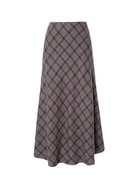 MM麦麦2025秋冬新款复古格纹高腰显瘦A字毛呢半身裙长裙5GA341671