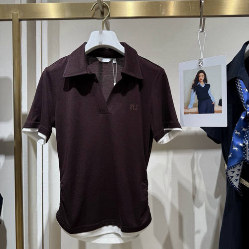 伊家商场同款POLO领短袖针织衫女翻领上衣1H4250502/1H4200211