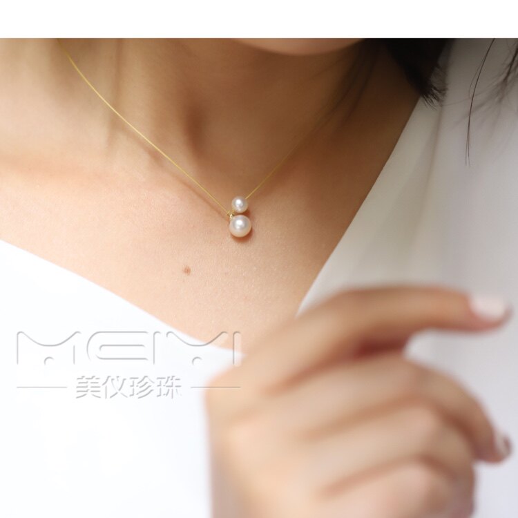 美仪珍珠 正品 设计师款日本进口金属软线项链 时尚双珠