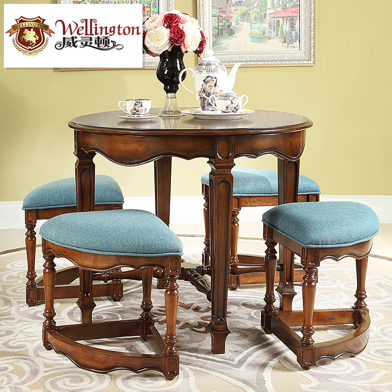 威灵顿家具 欧式全实木茶几美式乡村圆茶几茶桌客厅茶台g602-10