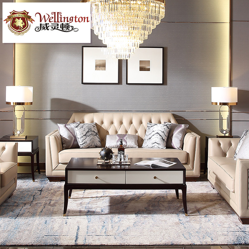 威灵顿 美式轻奢茶几现代客厅实木长茶几简美长方形茶几n801-71