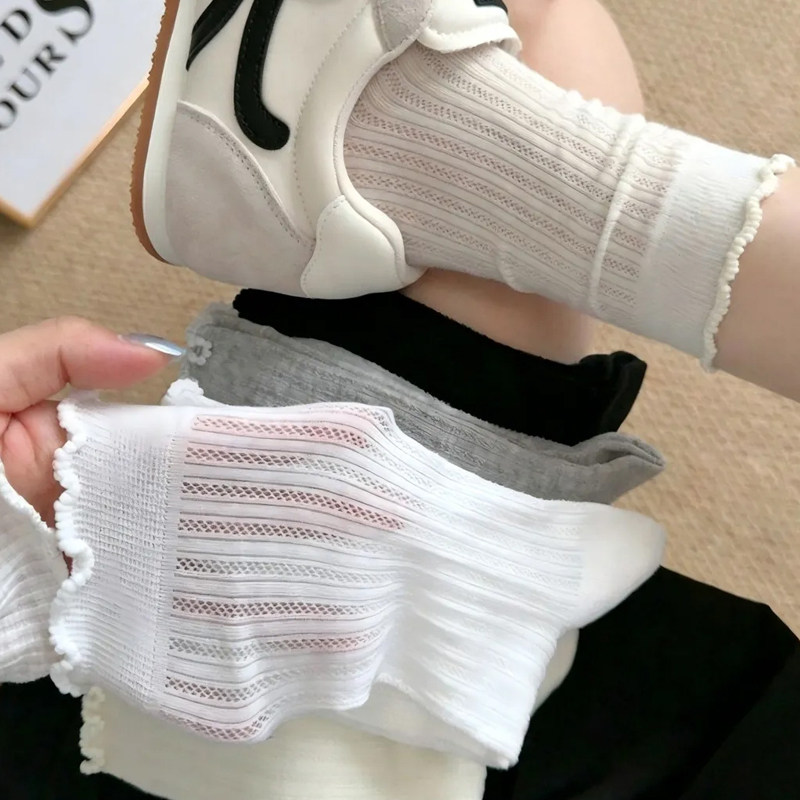 春夏薄款女中筒网眼透气堆堆袜