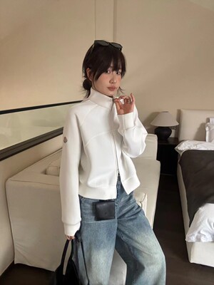 QMGJ青迈国际春季宽松时尚立领长袖双拉链休闲卫衣外套女短款上衣