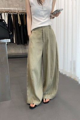 sommy正品598亚麻休闲裤女2026夏季薄款半松紧腰透气时尚阔腿长裤