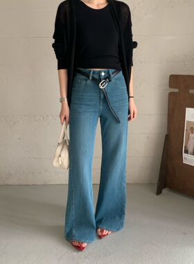 鑫帛嵘89607微喇叭牛仔裤女2026春新款修身显瘦小个子四面弹长裤