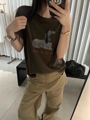 W.T卡通小狗印花短袖 2026新款宽松休闲圆领百搭T恤衫女士Wat