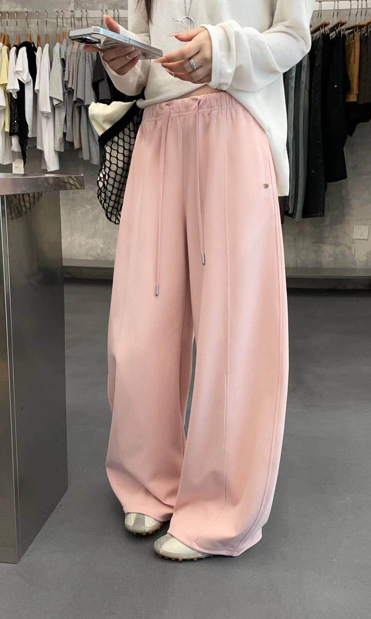 QBS1053阔腿裤女2026春季新款高腰显瘦宽松休闲百搭直筒拖地长裤