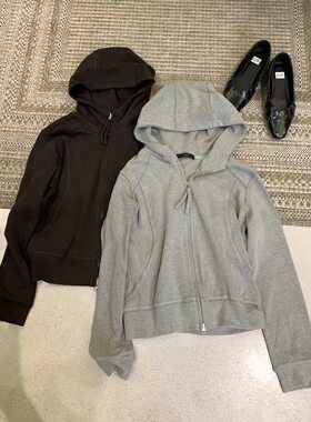 JMS欧货纯色休闲连帽卫衣短外套女秋装2026新款显瘦拉链开衫上衣