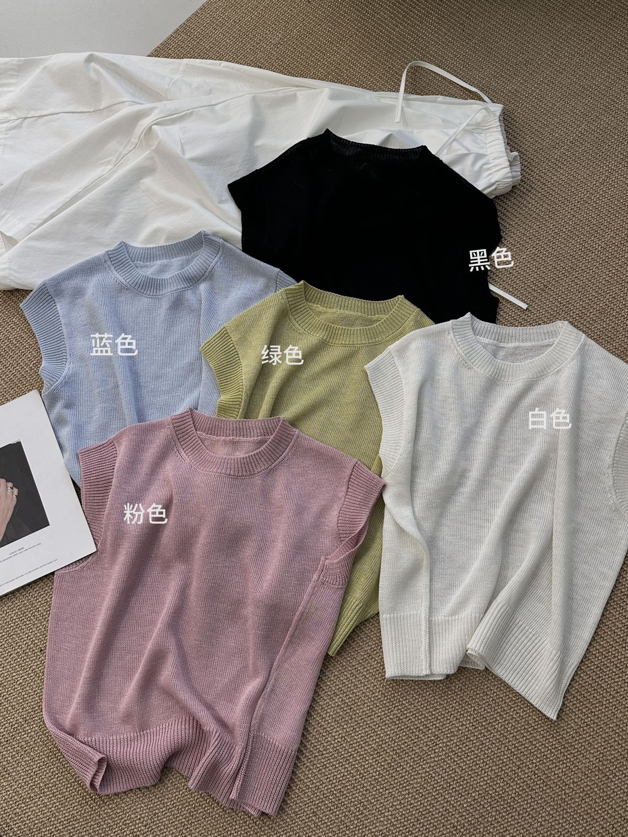 ONE半袖亚麻针织衫女2025夏季新款时尚基础款宽松糖果色打底衫one