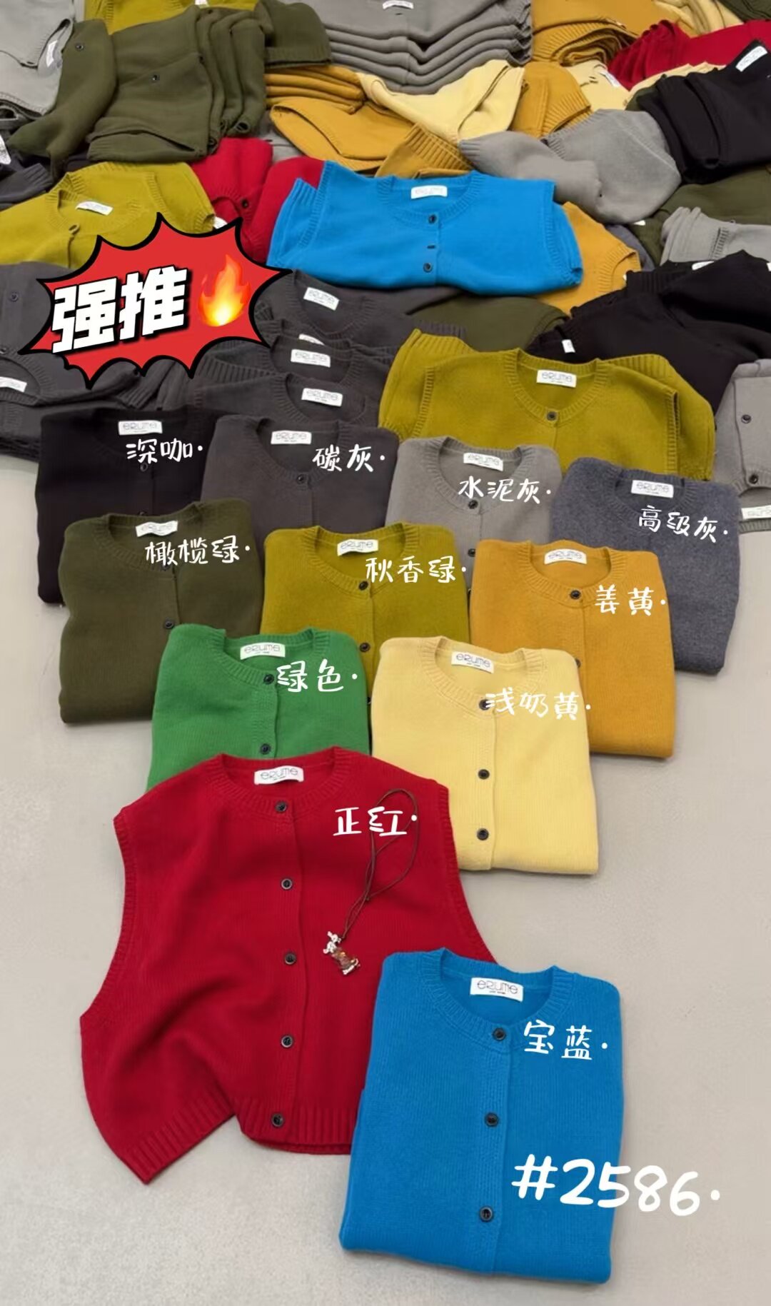 欧货2586正品韩系圆领单排扣100绵羊毛针织背心马甲女无袖开衫