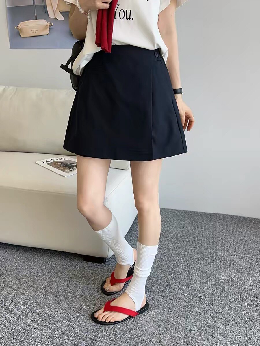 纽芮2695高腰A字前裙后裤女三分2026夏季百搭显瘦休闲小个子裙裤