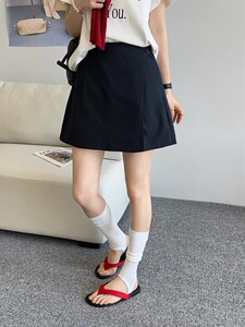 纽芮2695高腰A字前裙后裤女三分2026夏季百搭显瘦休闲小个子裙裤