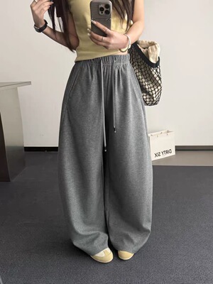 zuowooon8661春松紧腰宽松阔腿百搭显瘦休闲裤弯刀慵懒卫裤女ZW