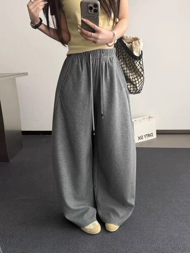 zuowooon8661春松紧腰宽松阔腿百搭显瘦休闲裤弯刀慵懒卫裤女ZW