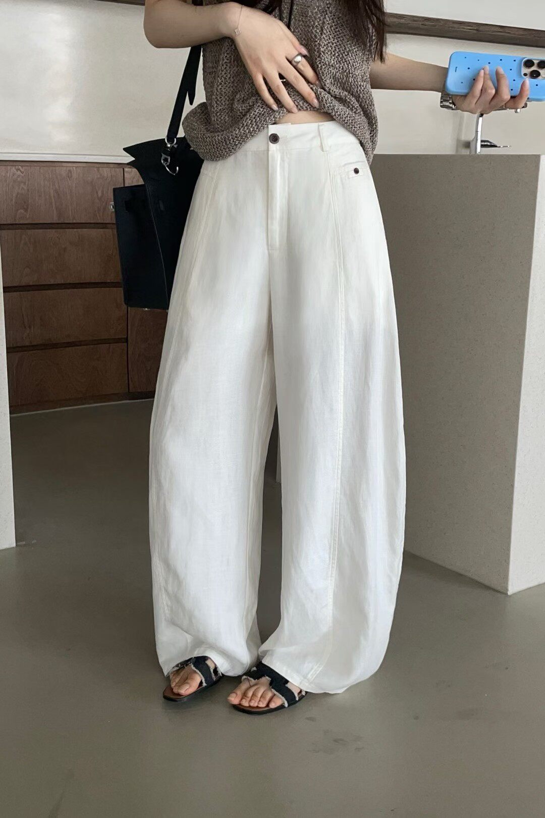 韩国Sommy569高腰显瘦直筒裤女2026夏新款韩系百搭苎麻阔腿裤长裤