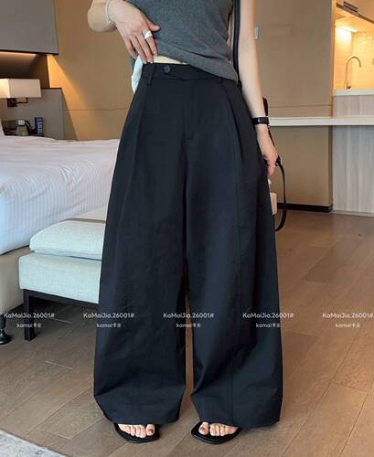 卡麦正品26001春夏新款韩版简约阔腿长裤百搭宽松弯刀休闲裤子女