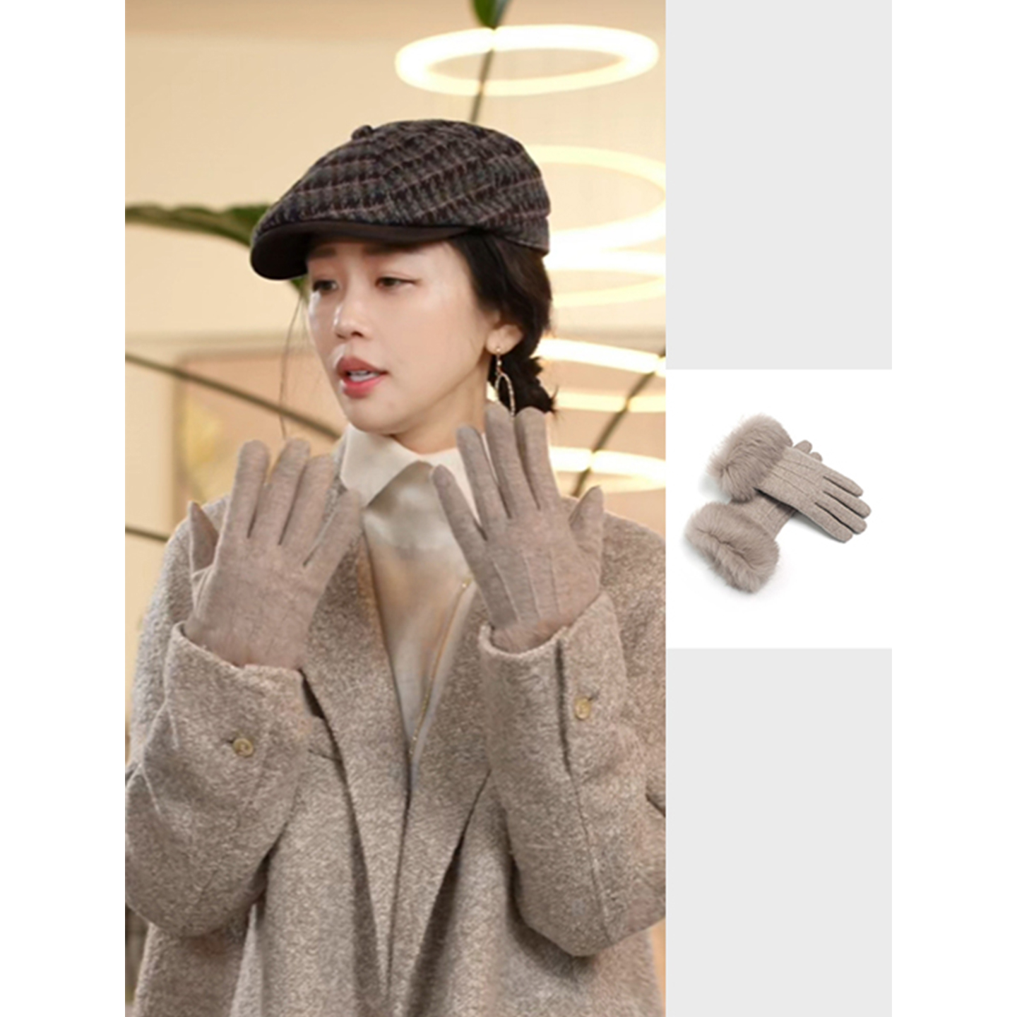 羊毛兔毛高级感毛手套女加绒