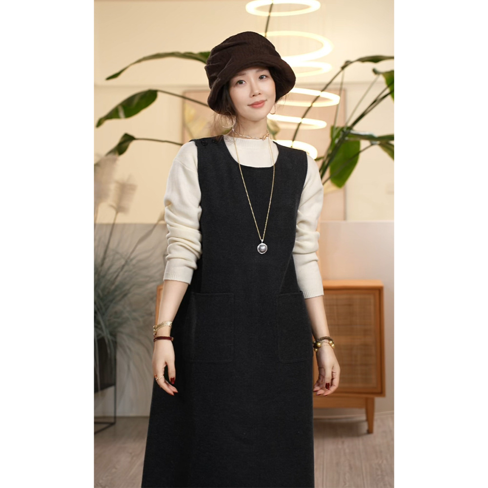 X【叭哒不惑】漫境 羊毛无袖拉链显瘦圆领背心连衣裙背心裙
