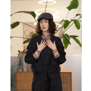 X【叭哒不惑】亚麻棉服短款百搭夹克外套圆领气质上衣秋冬