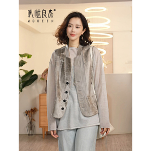 X【叭哒不惑】 悠长假期 小湖羊皮毛一体百搭气质秋冬无袖马甲