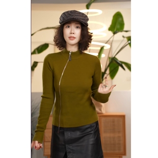 羊毛极简风拉链针织开衫 香榭 女显瘦百搭上衣 叭哒不惑