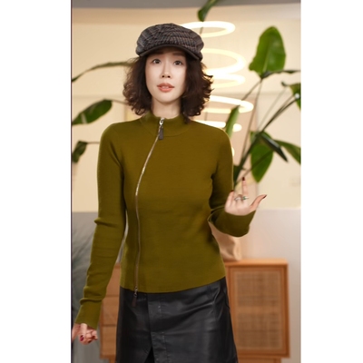 X【叭哒不惑】 香榭 羊毛极简风拉链针织开衫女显瘦百搭上衣