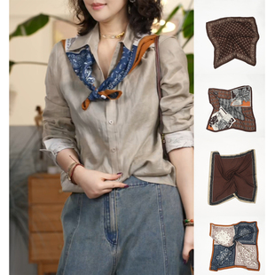 Y【叭哒不惑】纯棉丝巾休闲百搭气质复古方巾高级感碎花