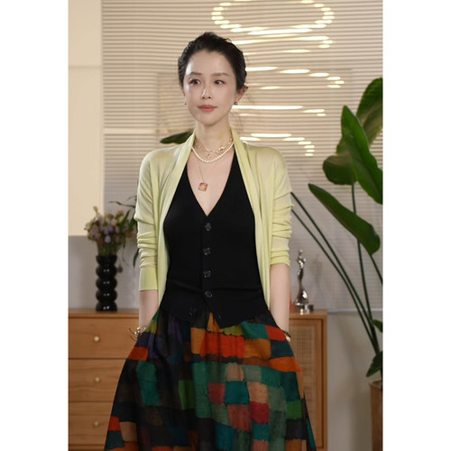 Y【叭哒不惑】松间月 桑蚕丝高级气质百搭针织开衫女时尚宽松上衣