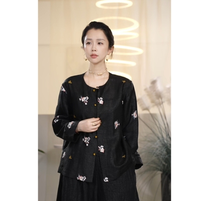 圆领刺绣复古宽松上衣外套