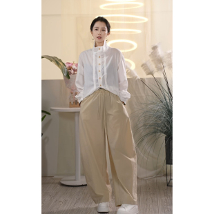 百搭直筒休闲裤 棉抽绳设计松紧腰纯色时尚 三重奏 叭哒不惑