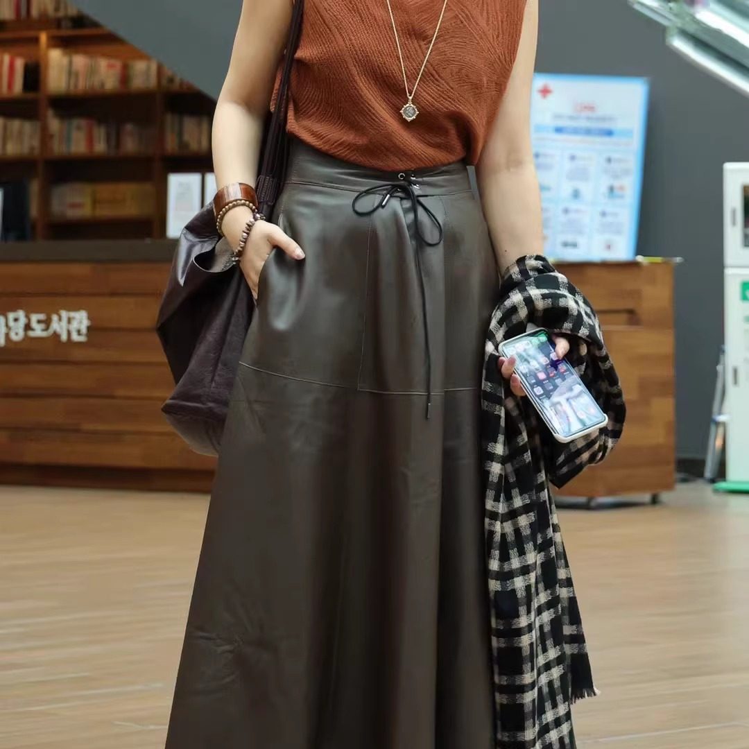 X【叭哒不惑】邂逅 羊皮裙子气质显瘦半身裙时尚百搭女士秋季