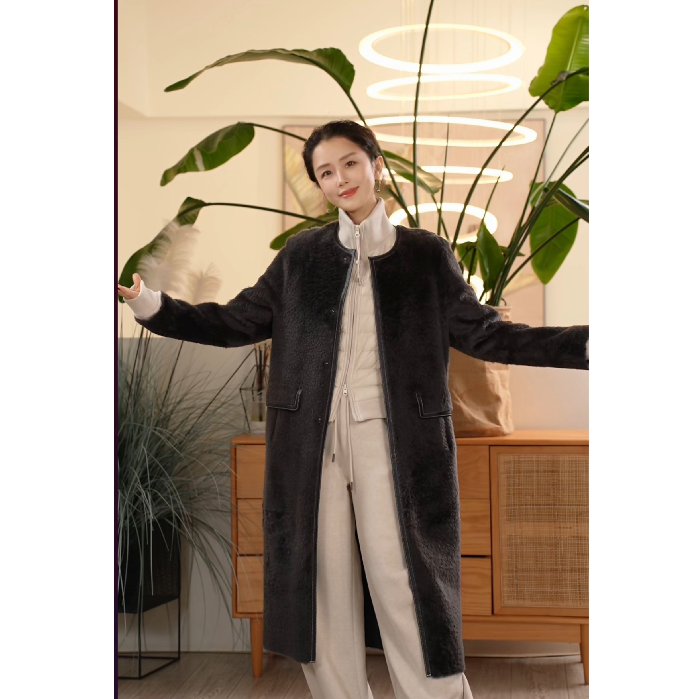 皮毛一体女外套秋冬羊毛