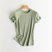 纯色百搭休闲T恤透气舒适 桑蚕丝气质简约圆领短袖 叭哒不惑