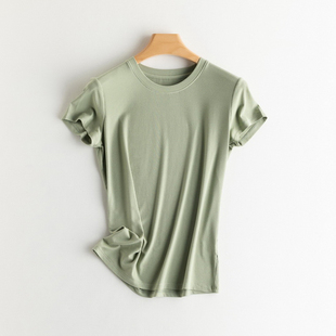 Y【叭哒不惑】桑蚕丝气质简约圆领短袖纯色百搭休闲T恤透气舒适