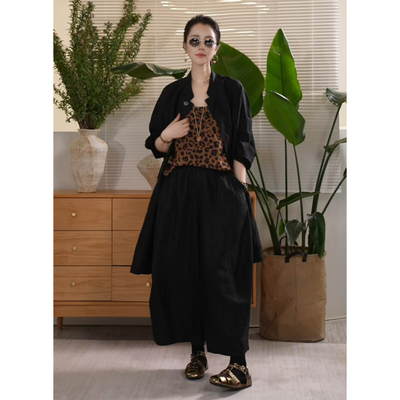 松紧腰宽松大A摆阔腿裤女休闲裤