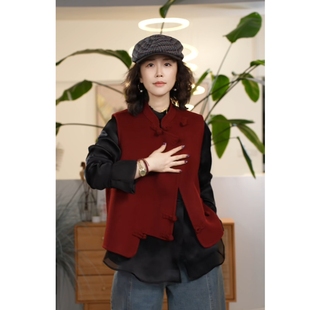 Y【叭哒不惑】 朱砂痣 羊毛羊绒新中式马甲国风设计立领盘扣马夹