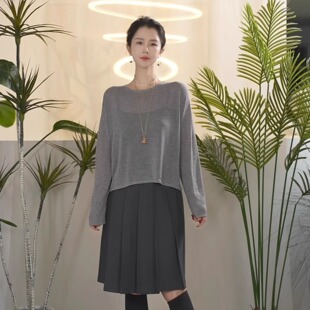 Y【叭哒不惑】亚麻莱赛尔圆领简约针织衫女气质薄款百搭上衣