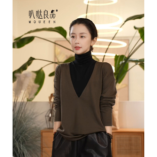 X【叭哒不惑】独系 扬子纱精纺羊毛V领毛针织衫女气质打底衫上衣