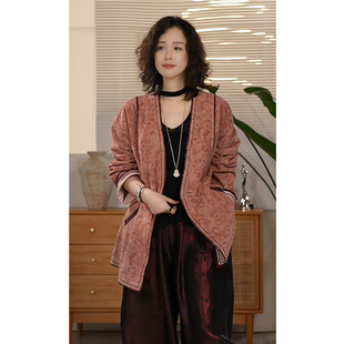 Y【叭哒不惑】牛皮复古设计感V领皮衣外套女宽松百搭小众