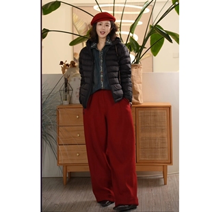 女休闲显瘦通勤百搭裤 羊毛高腰宽松弯刀裤 子 叭哒不惑