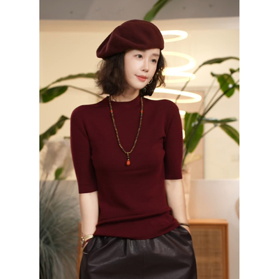 百搭纯色圆领T恤修身套头上衣