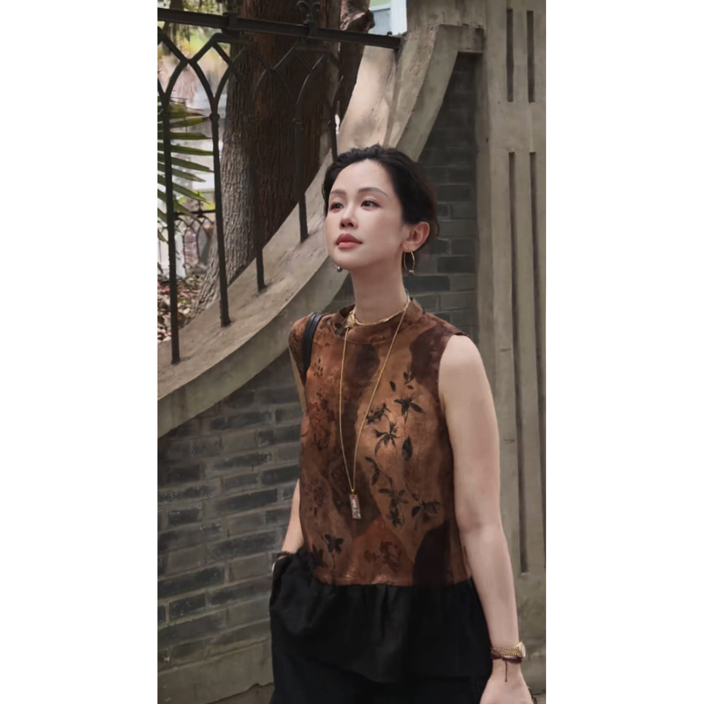 Y【叭哒不惑】花枝 桑蚕丝复古设计感无袖背心马甲上衣女百搭