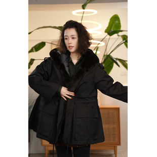 X【叭哒不惑】 白鸭绒工装连帽羽绒服女可拆卸设计感大口袋外套