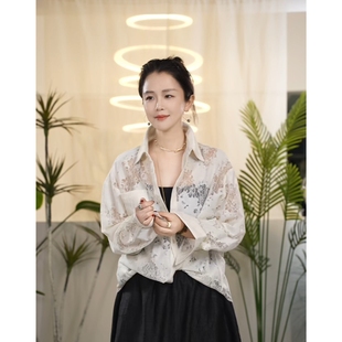 Y【叭哒不惑】花叙 棉蕾丝舒适设计感衬衫翻领落肩袖百搭上衣