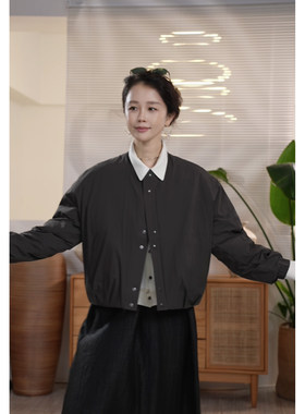 X【叭哒不惑】砚黑 鹅绒轻量短款休闲夹克鹅绒服宽松短款百搭外套