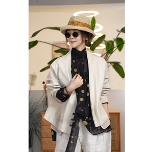 Y【叭哒不惑】高阶智感 羊皮时尚V领气质休闲宽松皮衣女外套