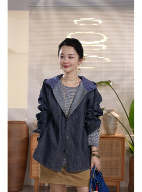 休闲连帽牛仔外套宽松上衣