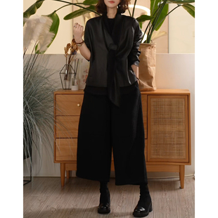 T【叭哒不惑】流浪裤 羊毛纯色拼接百搭微茧型阔腿裤宽松休闲裤