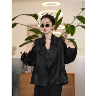 Y【叭哒不惑】桑蚕丝香云纱落肩复古短外套慵懒风上衣气质